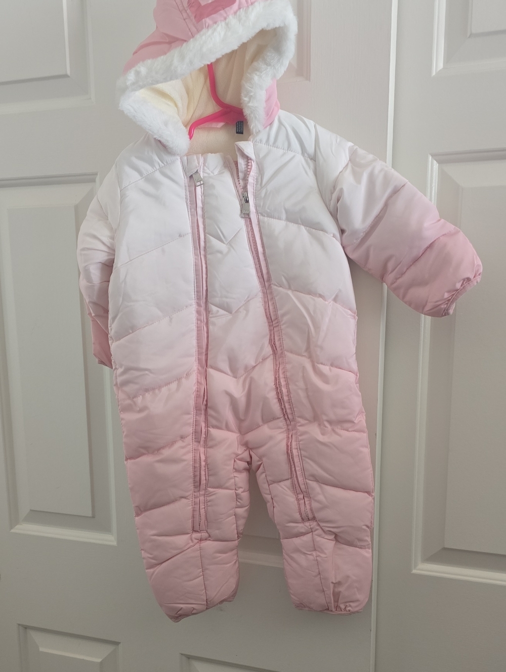 DKNY Pink and White Quilted Hooded One-Piece Snowsuit